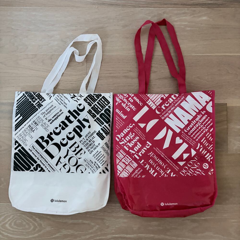 Lululemon (2) Reusable Large Size Tote Bags White Red